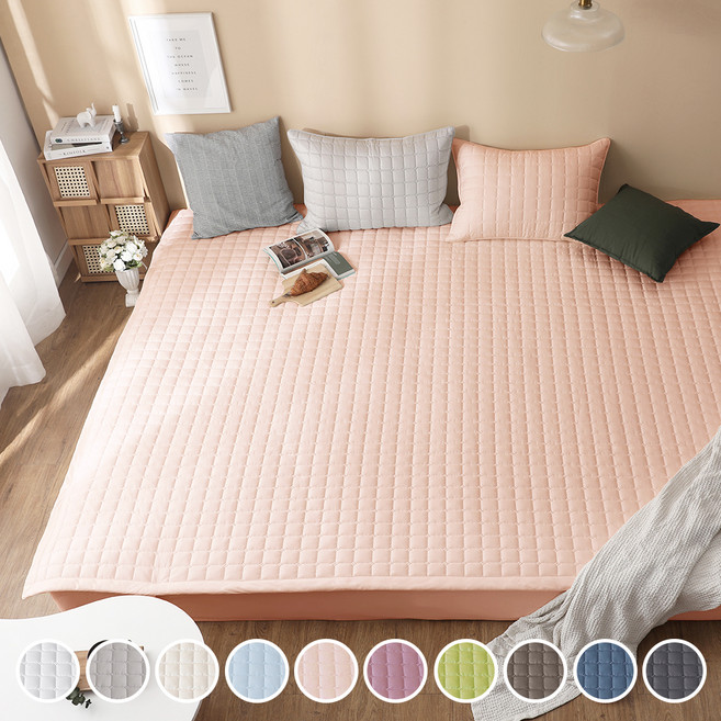 아이닉스 고정밴딩 순면 누빔 패밀리 침대패드, 핑크