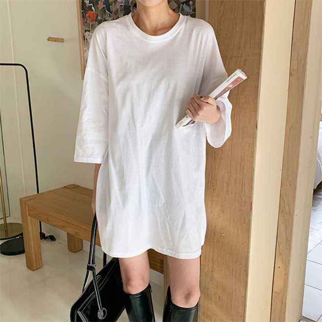 티탁 여성용 통기성 빅사이즈 무지 7부 롱티