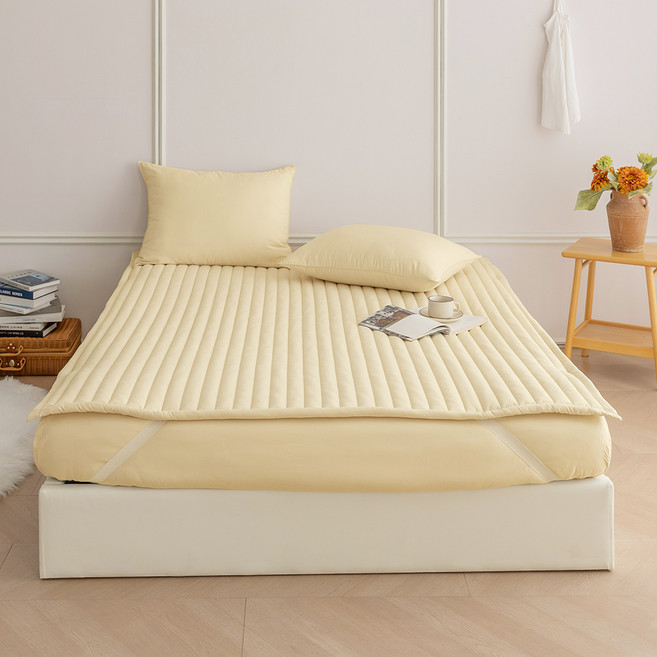 바자르 마카롱 누빔 고정 밴딩 침대패드, 베이지