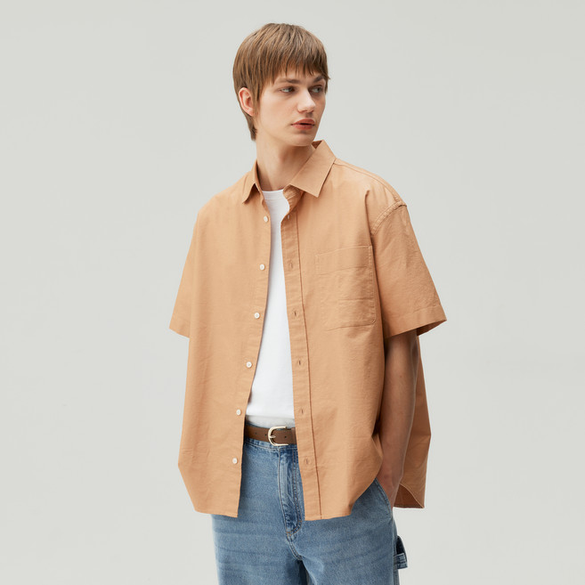 마인드브릿지 올데이 옥스포드 오버핏 반팔 셔츠 MZWS3150