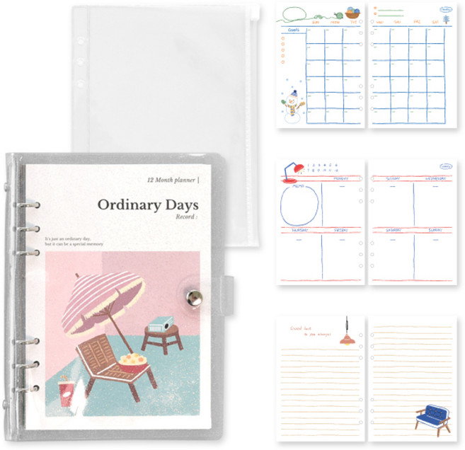 모노라이크 A5 오디너리 데이즈 6공 만년형 다이어리 세트, 04 Weekend, 1세트