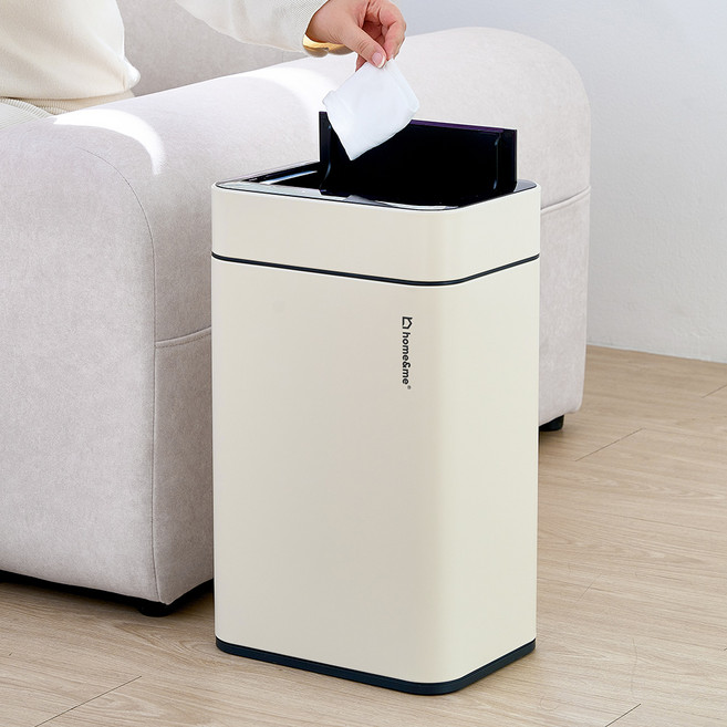홈앤미 슬리드 스마트 자동센서 쓰레기통 30L, 크림