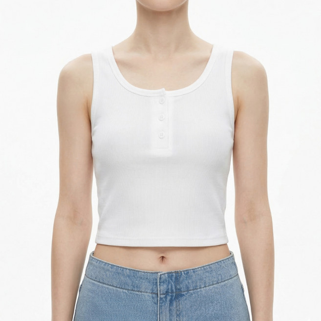 소니오 여성용 단추 크롭 민소매 나시