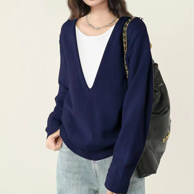 메이첼 여성용 레이어드 드뮤어룩 브이넥 스웨터 11607