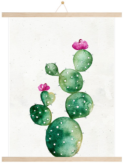 인테리어 포스터 선인장E + 우드족자 세트 족자끈 랜덤발송, 베이지우드