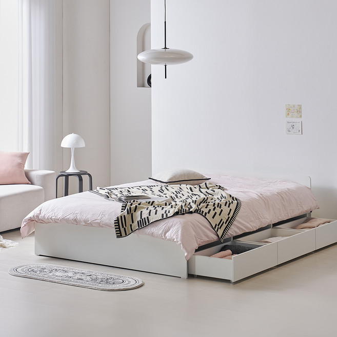 웰퍼니쳐 다담 미드 헤드 3단 수납형 침대 프레임 단품 방문설치, 화이트