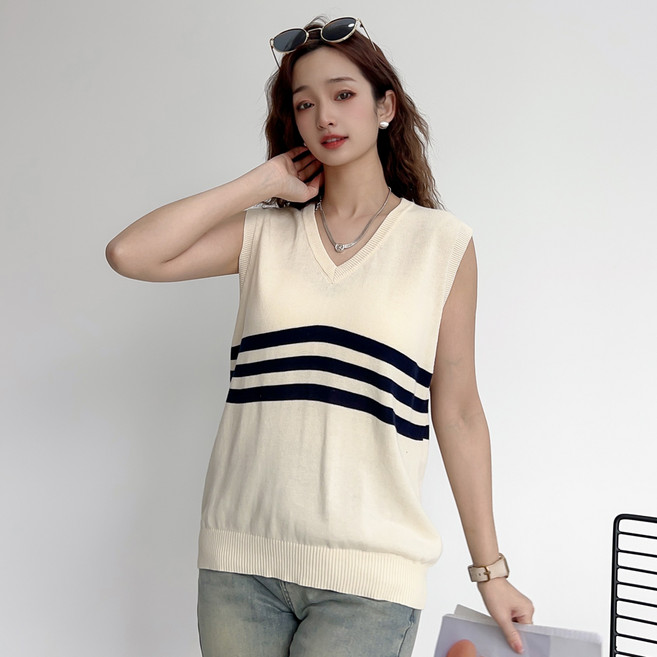 더시럽 여성용 브이넥 쓰리라인 니트 조끼
