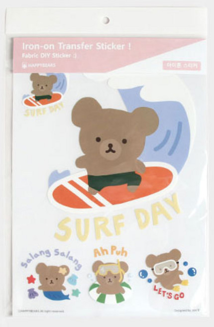 해피베어스 아이론 스티커 열전사지 55-842, 서핑 베어, 1개