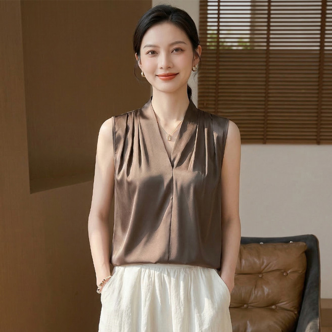 MarketA 女款抓皺設計無袖罩衫 M263-0467