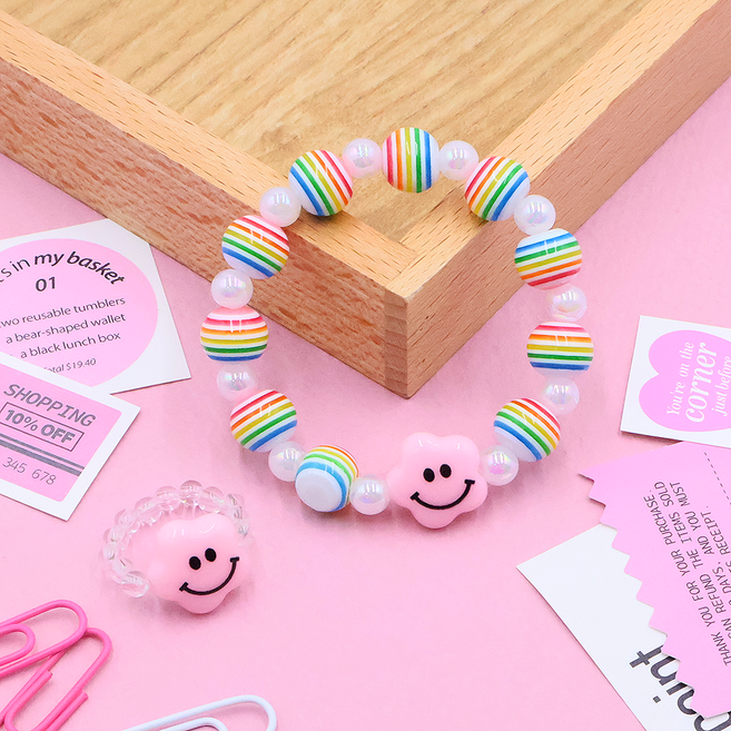 비단길 마일로 스마일꽃 비즈팔찌 + 반지 세트