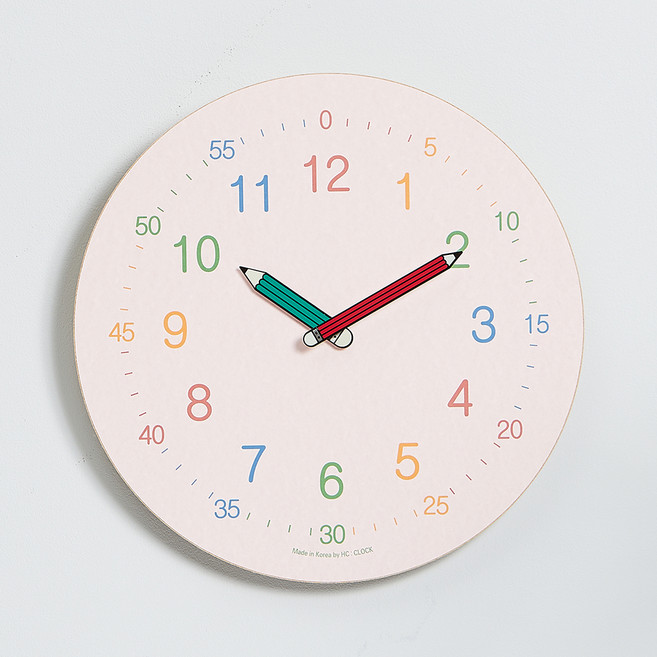에이치씨클락 플랫 우드 라운드 무소음 교육용 A형 벽시계, 핑크