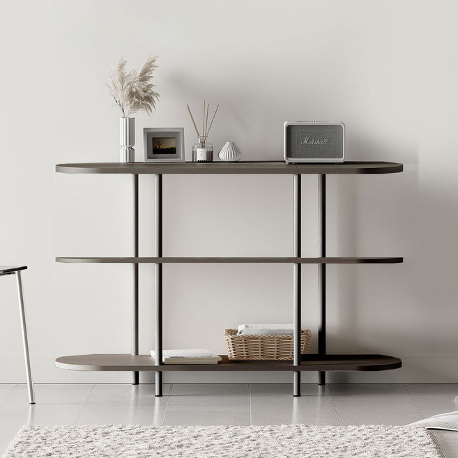 가구느낌 아노 라운드 선반 수납 진열장, 블랙블랙, 3단