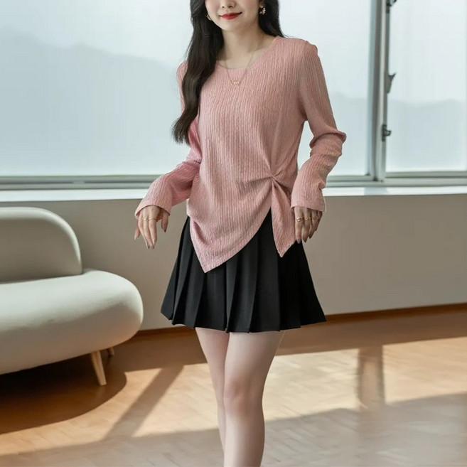 UNHEVE 女款皺褶不對稱T恤
