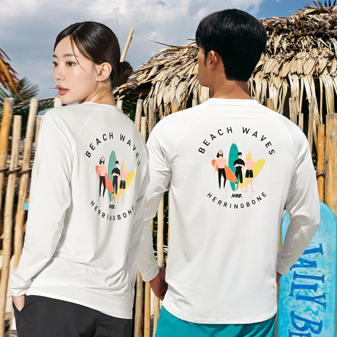 헤링본 루즈핏 래쉬가드 긴팔 상의 RH364