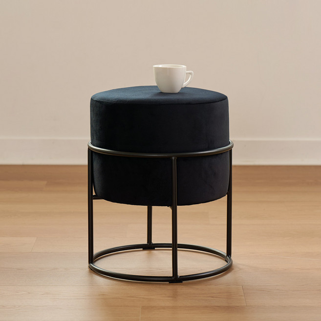 룸앤홈 테라 벨벳 원형 스툴, 블랙, 1개