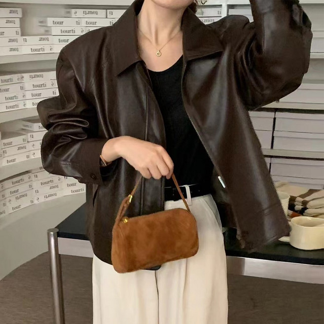 타니즈 여성용 롯트 나그랑 PU가죽 카라넥 집업 레더자켓