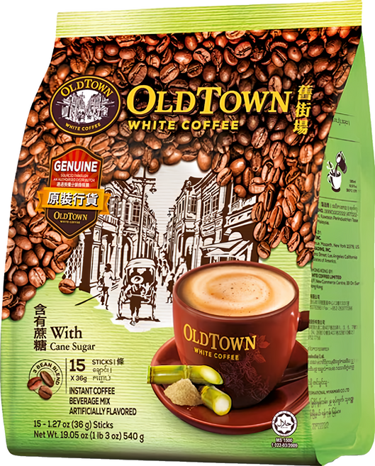 OLDTOWN WHITE COFFEE 舊街場白咖啡 3合1天然蔗糖白咖啡, 36g, 15條, 1袋