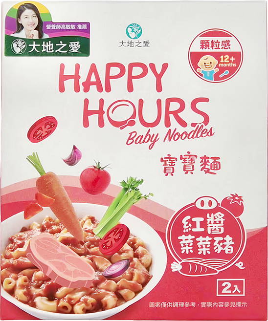 大地之愛 寶寶麵 紅醬菜菜豬 12個月以上寶寶適用 2包, 150g, 1盒