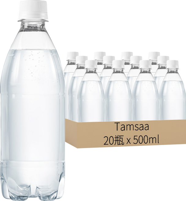 Tamsaa 無標籤氣泡水 原味, 500ml, 20瓶