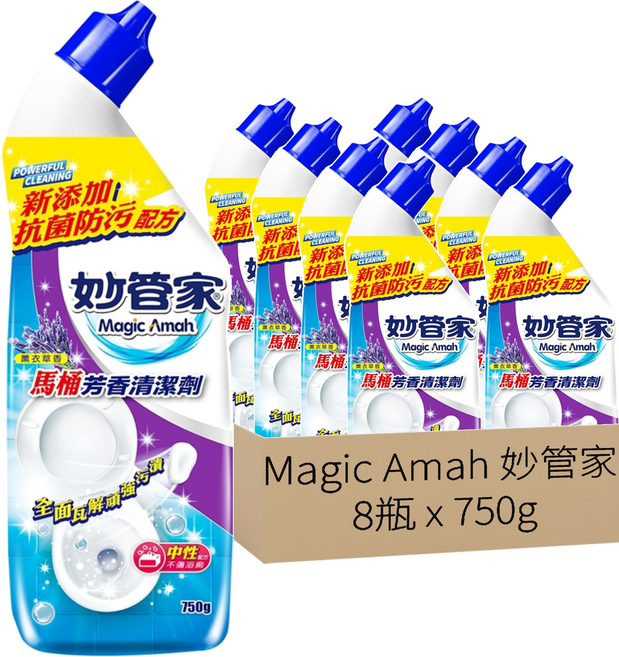 妙管家 馬桶芳香清潔劑 薰衣草香, 750g, 8瓶