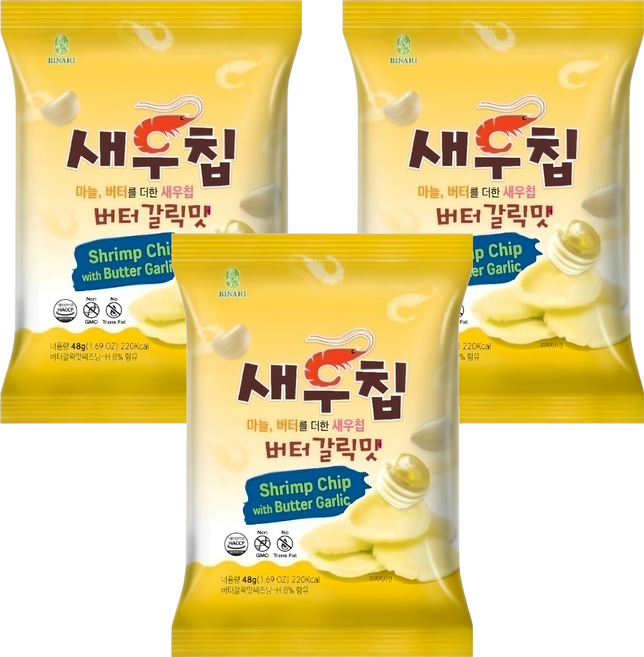BINARI 奶油大蒜風味蝦味餅, 48g, 3包
