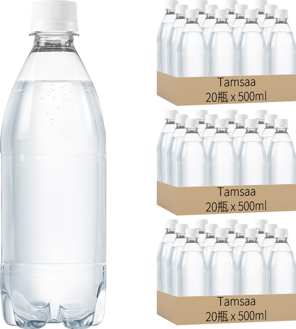 Tamsaa 無標籤氣泡水 原味, 500ml, 60瓶
