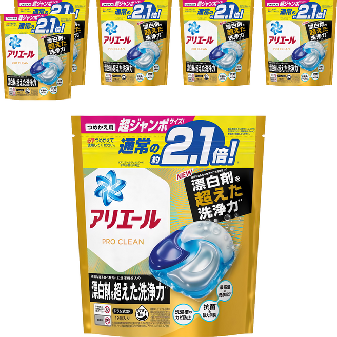 ARIEL 日本原裝進口 Pro Clean 4D立體洗衣球補充包 含漂白成份, 19顆, 6袋