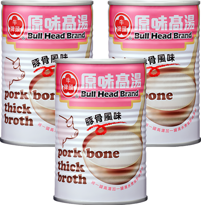 牛頭牌 原味高湯 豚骨風味, 3罐, 411ml