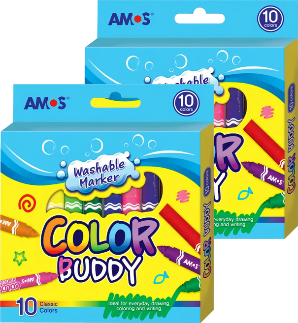 AMOS 阿摩司 Color Buddy 粗字水性彩色筆 可水洗, 10色, 2盒