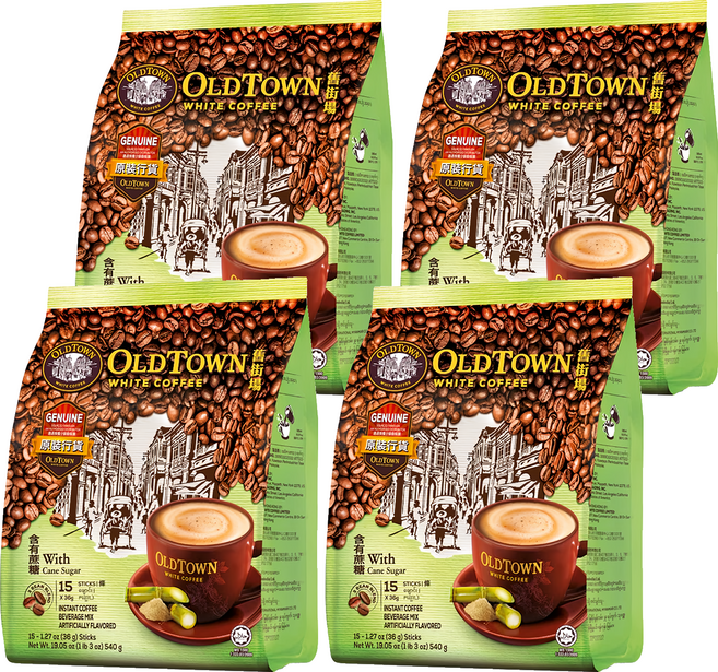 OLDTOWN WHITE COFFEE 舊街場白咖啡 3合1天然蔗糖白咖啡, 36g, 15條, 4袋