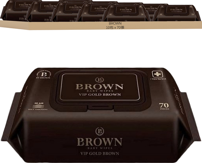 BROWN Vip Gold Brown 低敏濕紙巾 掀蓋式, 77gsm, 70張, 10包
