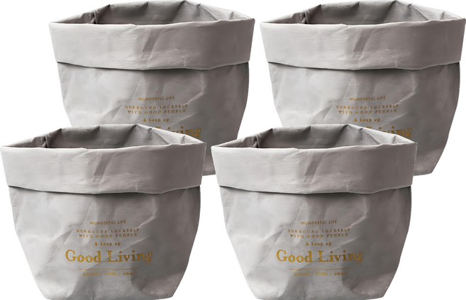 小麥購物 北歐可水洗牛皮紙袋 L2077, 灰色, 4個