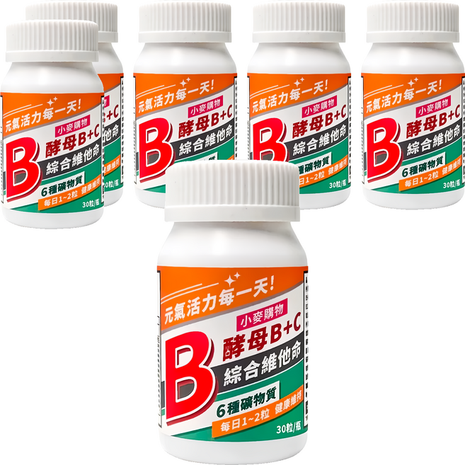 小麥購物 B群綜合維他命膠囊 A120, 30顆, 37g, 6罐