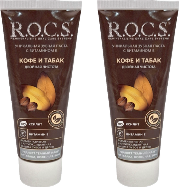 R.O.C.S. 高品質天然精油牙膏 菸茶垢去除 OST055, 74g, 2條