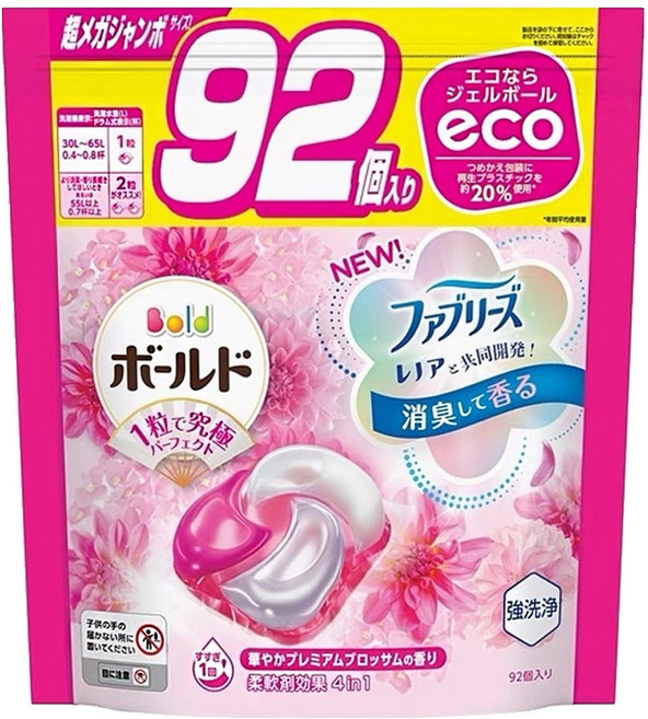 Bold 超濃縮洗衣凝膠球補充包 花香, 92顆, 1袋