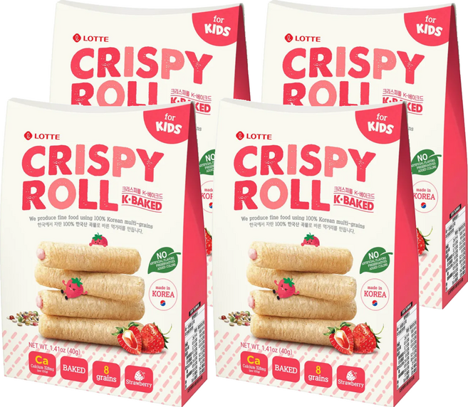 LOTTE 樂天 兒童捲心棒 8支, 草苺味, 40g, 4盒