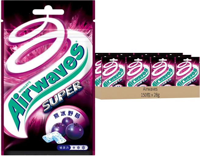 Airwaves Super 極酷嗆涼無糖口香糖 量販包 紫冰野莓, 28g, 150包