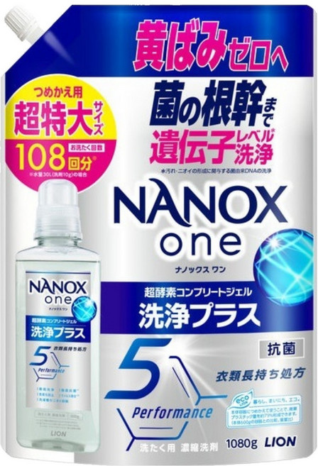 LION 獅王 NANOX one Plus 酵素濃縮洗衣精 補充裝, 1個, 1080g
