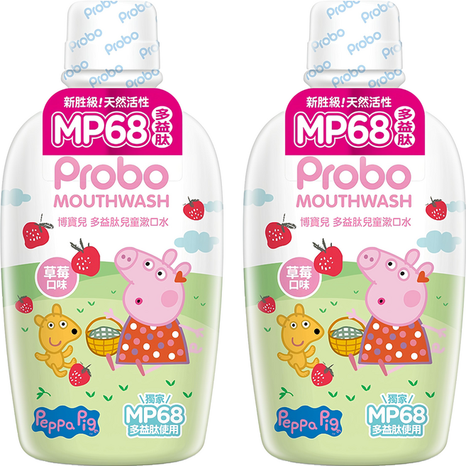 Probo 博寶兒 佩佩豬多益肽兒童漱口水 草莓口味, 500ml, 1入, 2瓶