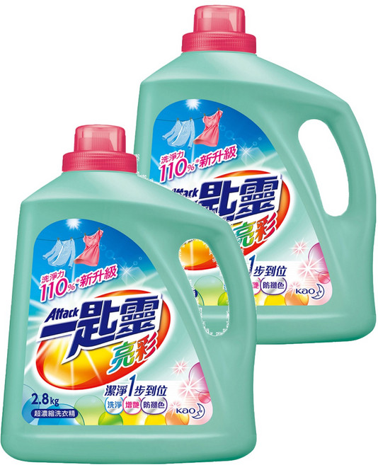 Attack 一匙靈 台灣公司貨 亮彩超濃縮洗衣精, 2.8kg, 2瓶