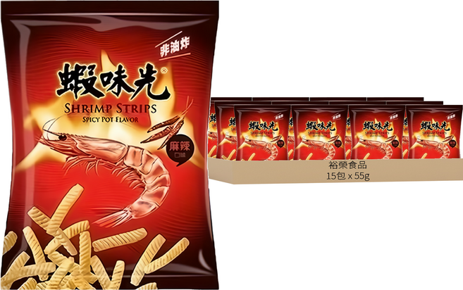 裕榮食品 蝦味先 麻辣口味, 55g, 15包