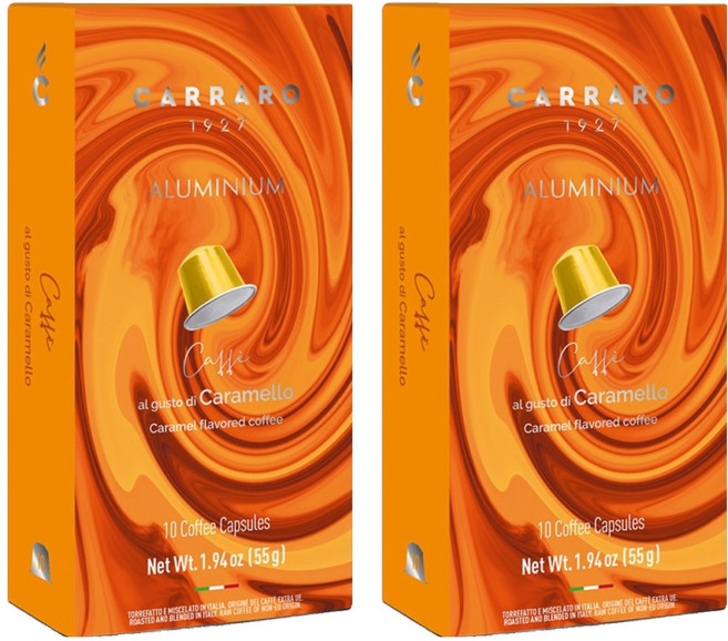 CARRARO 焦糖風味 CARAMEL FLAVORED COFFEE 咖啡膠囊 適用Nespresso Original 膠囊咖啡機, 5.5g, 10個, 2盒