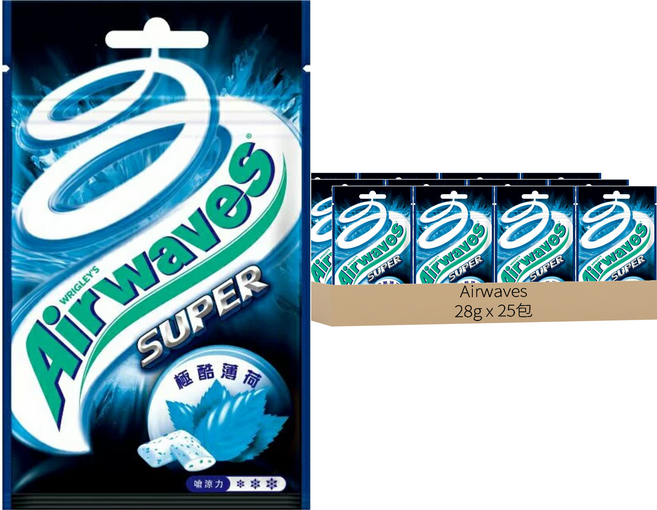 Airwaves Super 極酷嗆涼無糖口香糖 極酷薄荷口味, 28g, 25包
