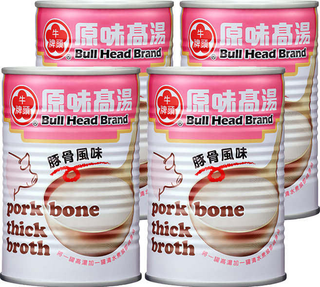 牛頭牌 原味高湯 豚骨風味, 4罐, 411ml