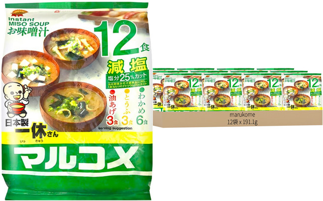 marukome 一休味噌湯 減鹽 12食, 191.1g, 12袋