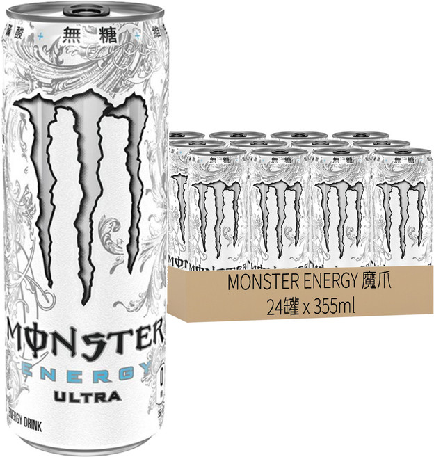 MONSTER ENERGY 魔爪 超越能量碳酸飲料 白, 355ml, 24罐