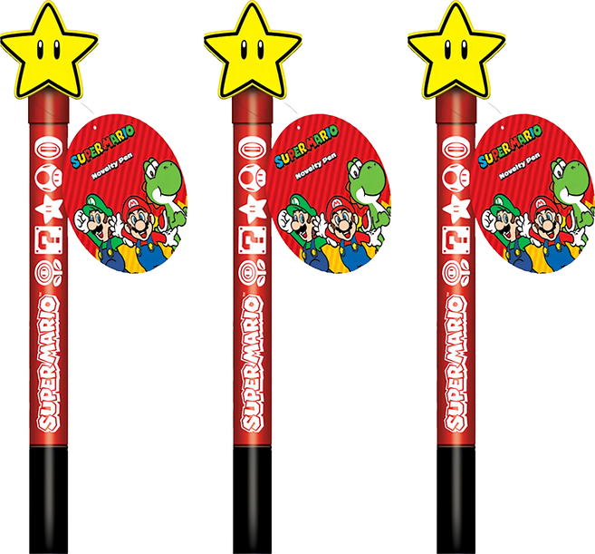 SUPER MARIO 超級瑪利歐 造型轉轉筆, 無敵星 紅色筆身, 3支
