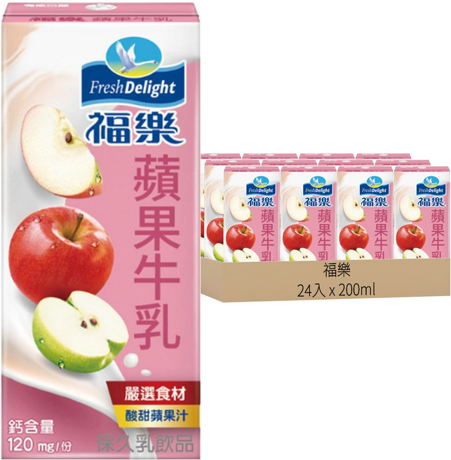 福樂 蘋果調味乳, 200ml, 24入