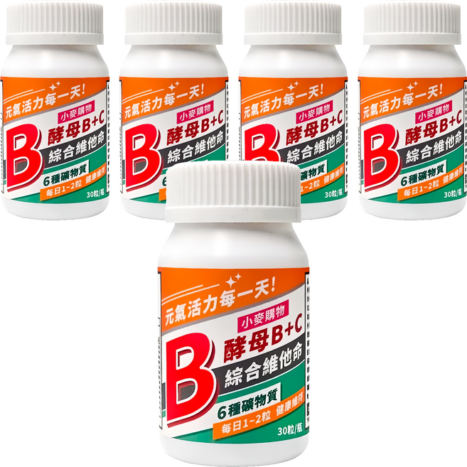 小麥購物 B群綜合維他命膠囊 A120, 30顆, 37g, 5罐