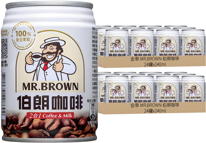 金車 MR.BROWN 伯朗咖啡 二合一咖啡, 240ml, 48罐
